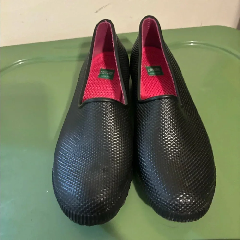 Cougar Ruby Slip-On Shoes Waterproof Rubber Black Snake Low Heel Garden Sz. 10